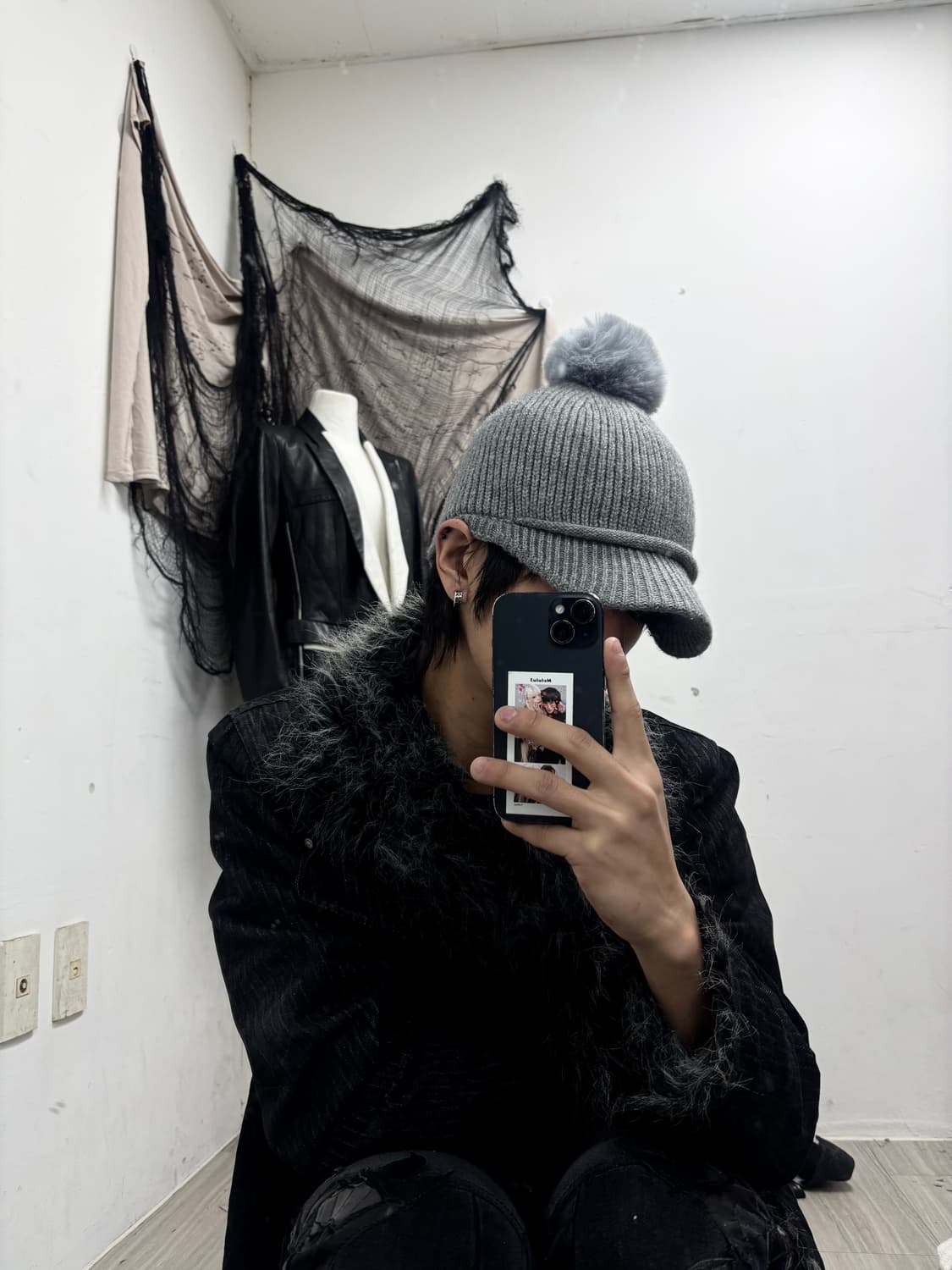 9 Fur Detail Grey Y2K Knit Cap(여성 Free)  상품이미지7