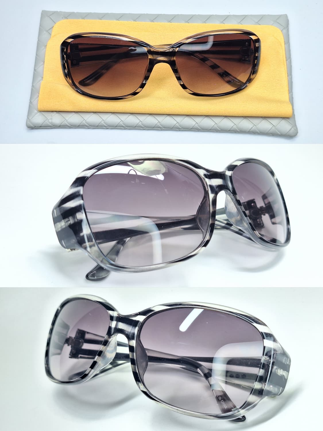 일본 수입 보석 장식 블랙 스트라이프 패턴 선글라스 X264-1 빈티지 상품이미지5