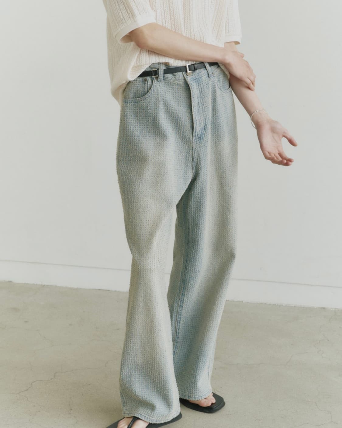 노이어 데미지 스트라이프 데님 팬츠 (라이트블루) 50 상품이미지4