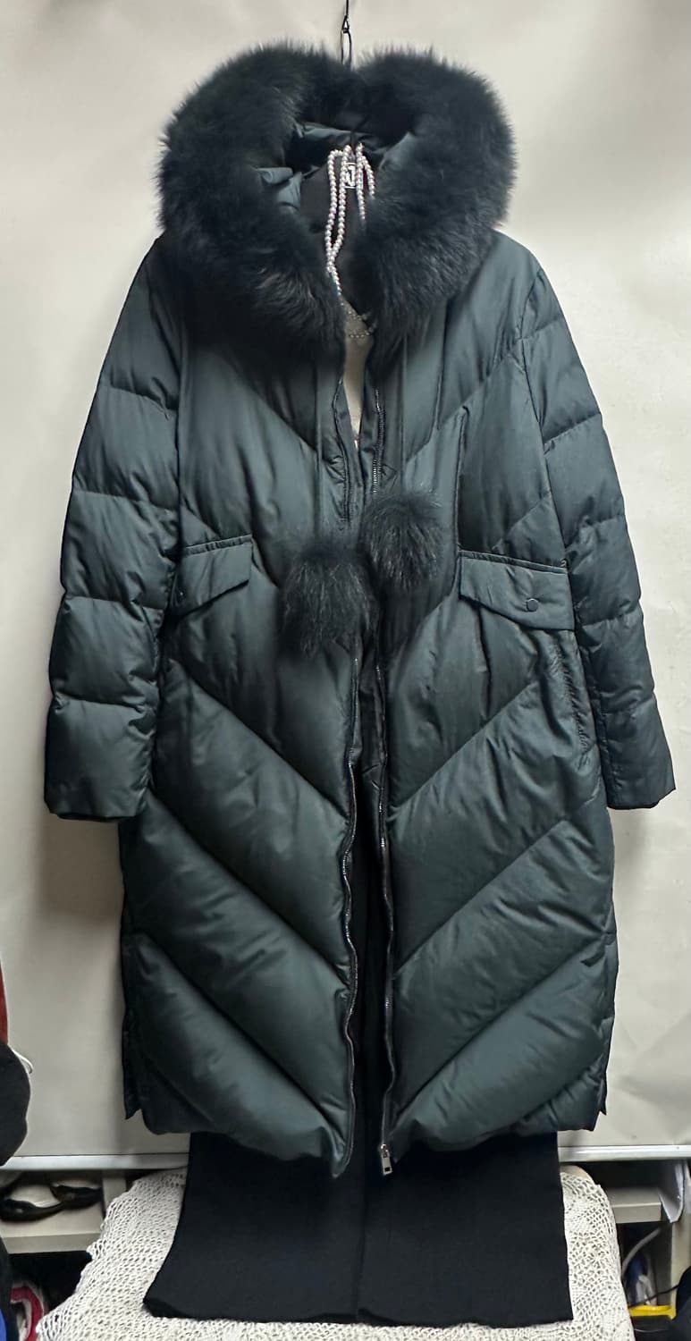 지고트 폭스 퍼 구스다운 롱패딩 M 다크그린 상품이미지1