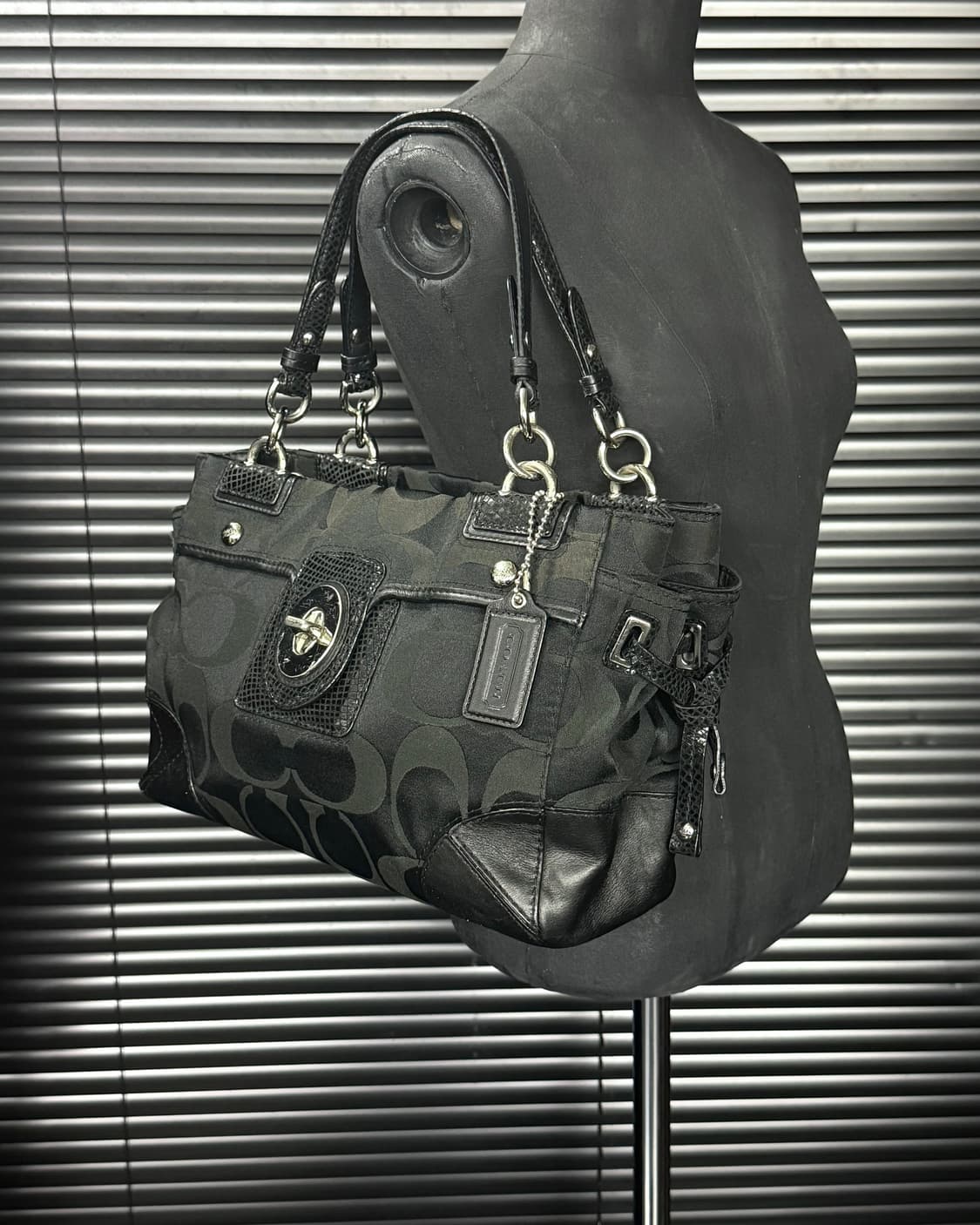 코치 뱀피 파이톤 체인 버클 가죽 캔버스 숄더백 락시크 고스 펑크 갸루 상품이미지1