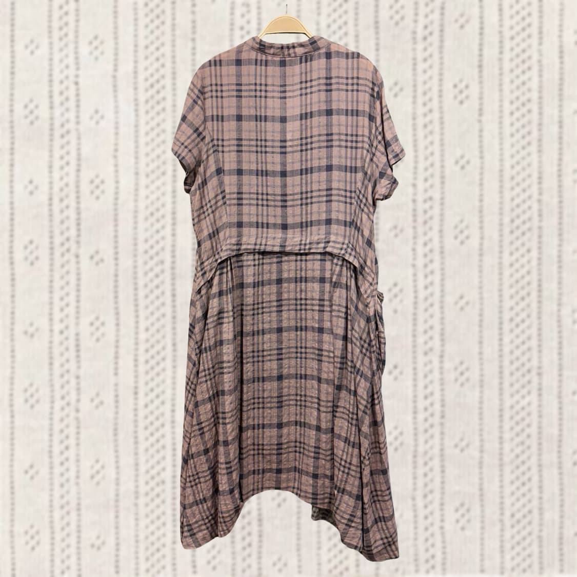 일본 빈티지 체크 벌룬 셔링 포켓 포인트 언발 롱 원피스 상품이미지2