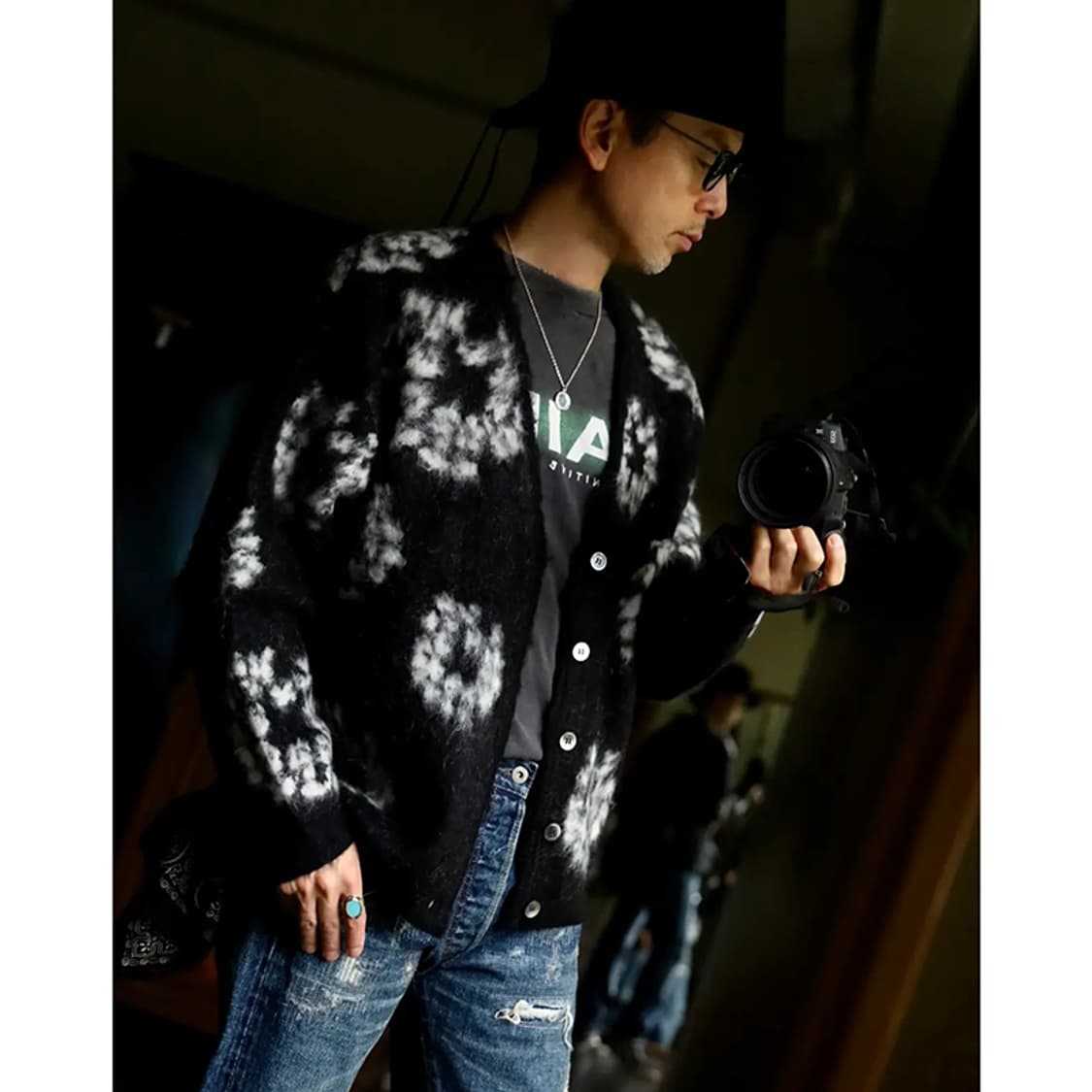 [L] 세인트미카엘 x 데님티얼스 모헤어 가디건 블랙 새제품 상품이미지7