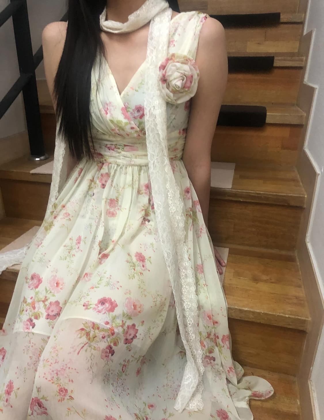 빈티지 화이트 플라워 롱 원피스 상품이미지3