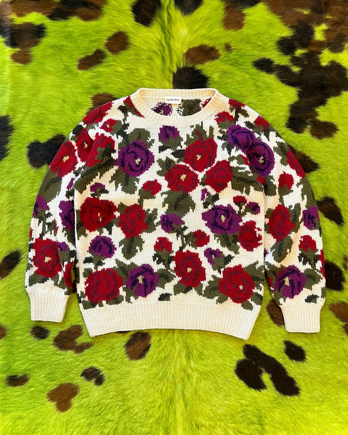 1970-80s Jpn Rose Floral Wool Sweater 상품이미지3