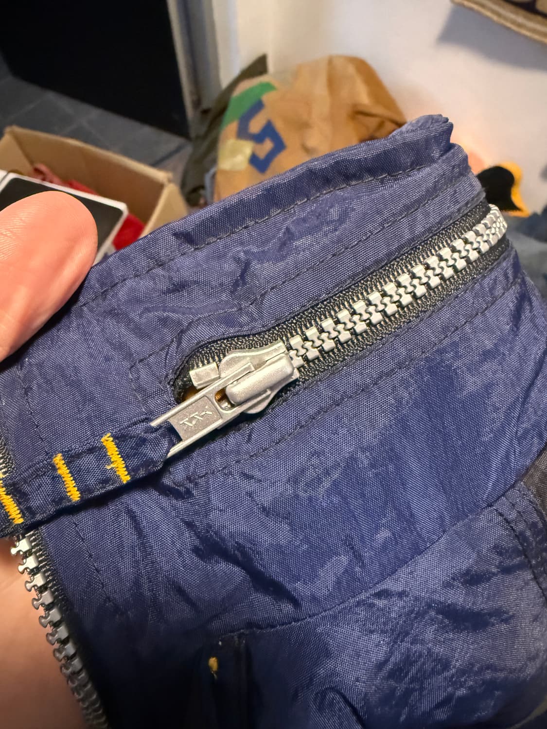 90s NIKE 나일론 퀼팅 파카 네이비/옐로우 L 상품이미지7