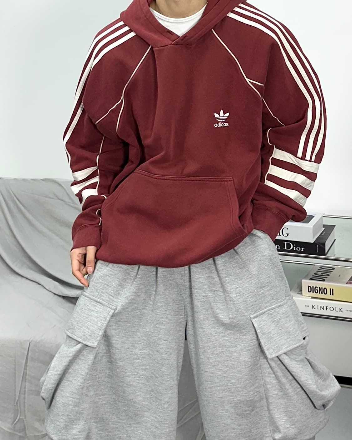 아디다스 파이어버드 버건디 후드티 XL 상품이미지3