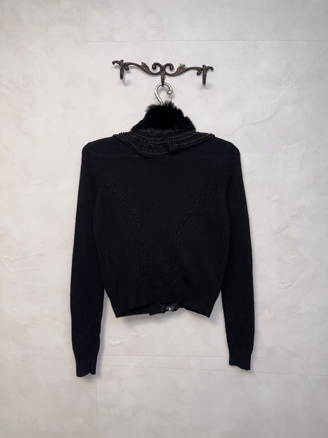 Black fur beads ruffle zipup cardigan 상품이미지6