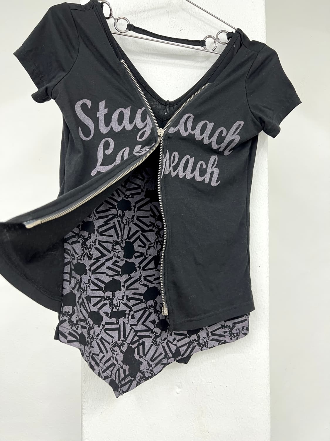 Punk feather printing layered short 상품이미지6