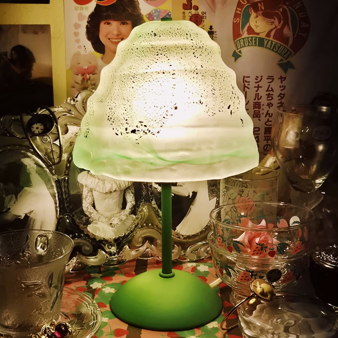 80s 이와타 핸드블로운 불투명 그린 머쉬룸 램프 상품이미지8
