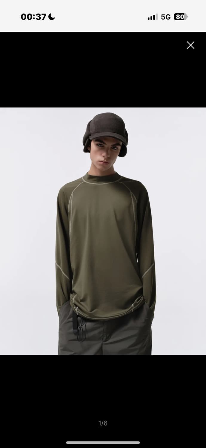 [시티 레저] 무신사 스트럭처드 모크 넥 긴소매 티셔츠 올리브 그린 L 상품이미지1