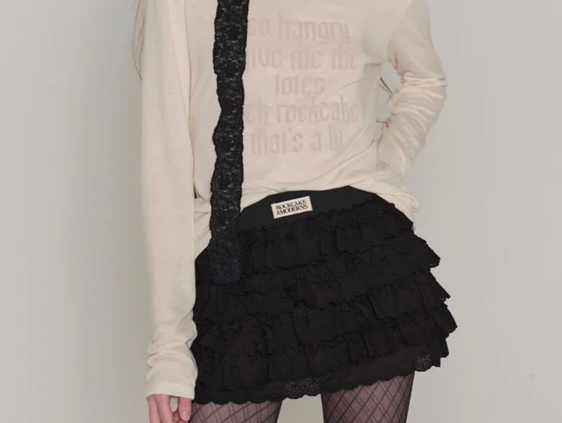 락케이크 레이스 캉캉 미니스커트 레이어드스커트 블랙 상품이미지1