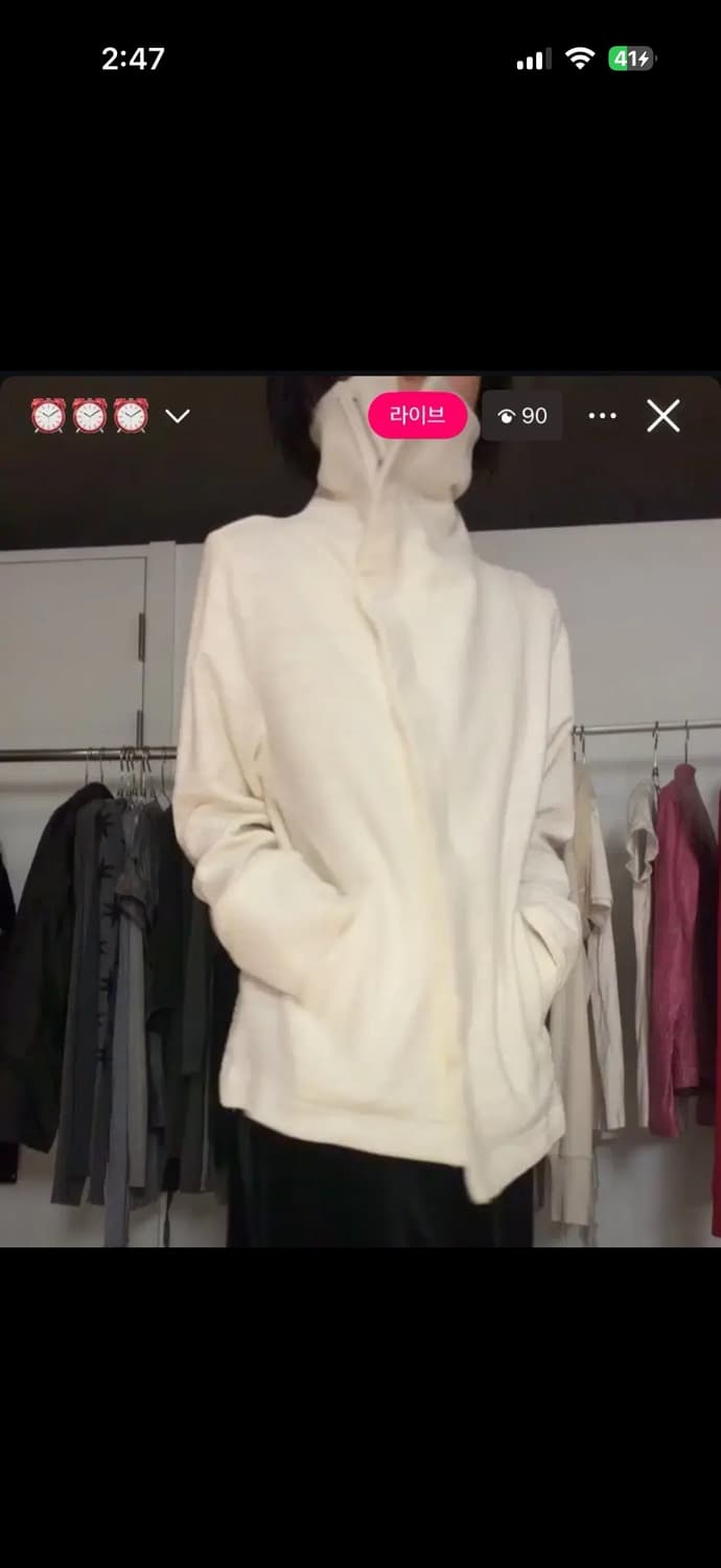 Ayadz 빈티지 아이보리 하이넥 언발 집업 아카이브 파우닝 상품이미지2