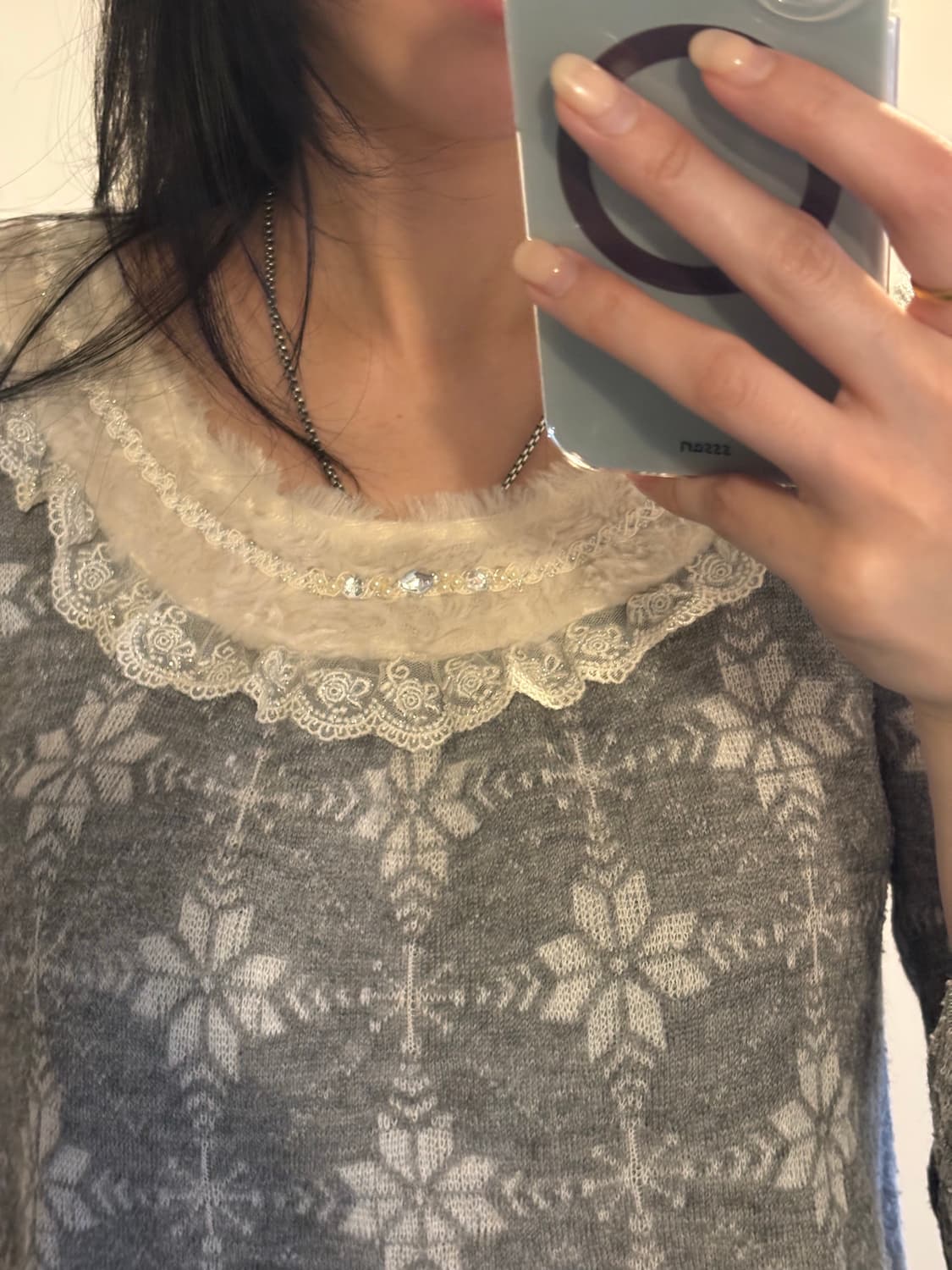 japan vintage floewr lace knitwear 상품이미지3