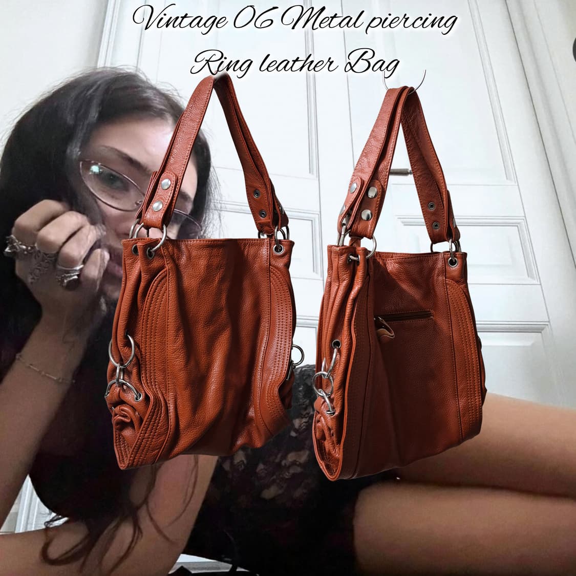 Vintage 06 Metal piercing Ring leather 상품이미지1