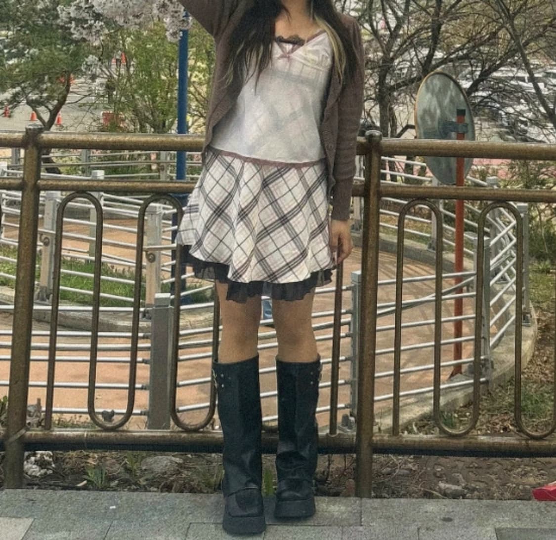 라떼갸루☕️) 빈티지 체크 레이스 원피스 상품이미지1