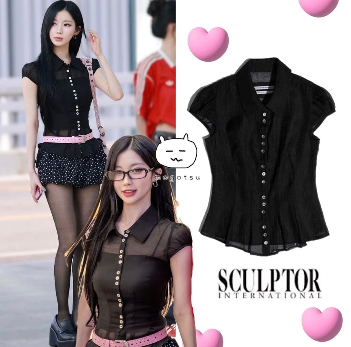스컬프터 Sheer Pleated Hem Blouse Black 상품이미지4