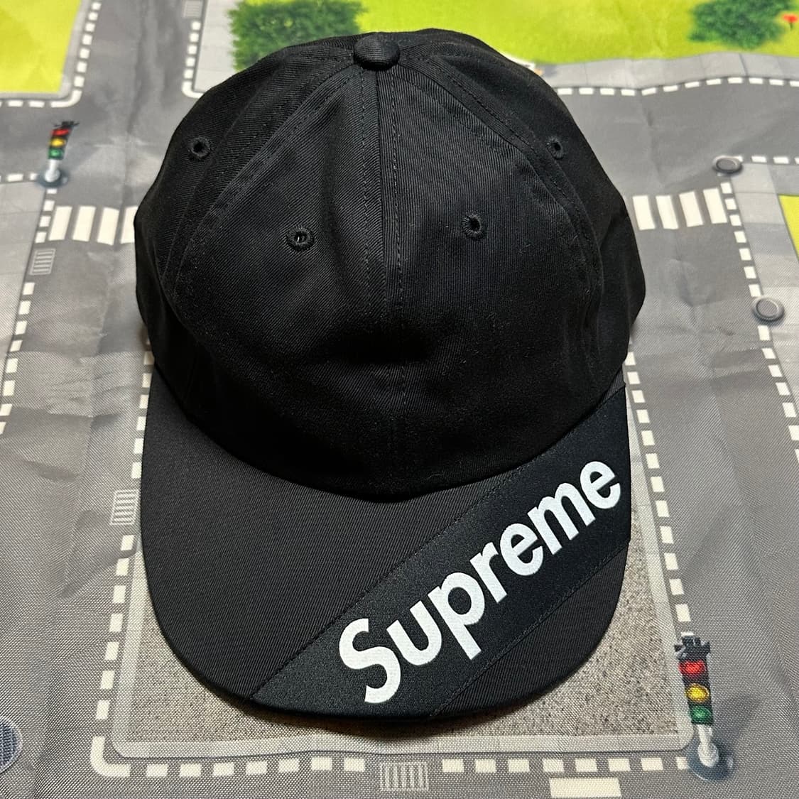 슈프림 바이저 라벨 6패널 캡 블랙 18SS 상품이미지1