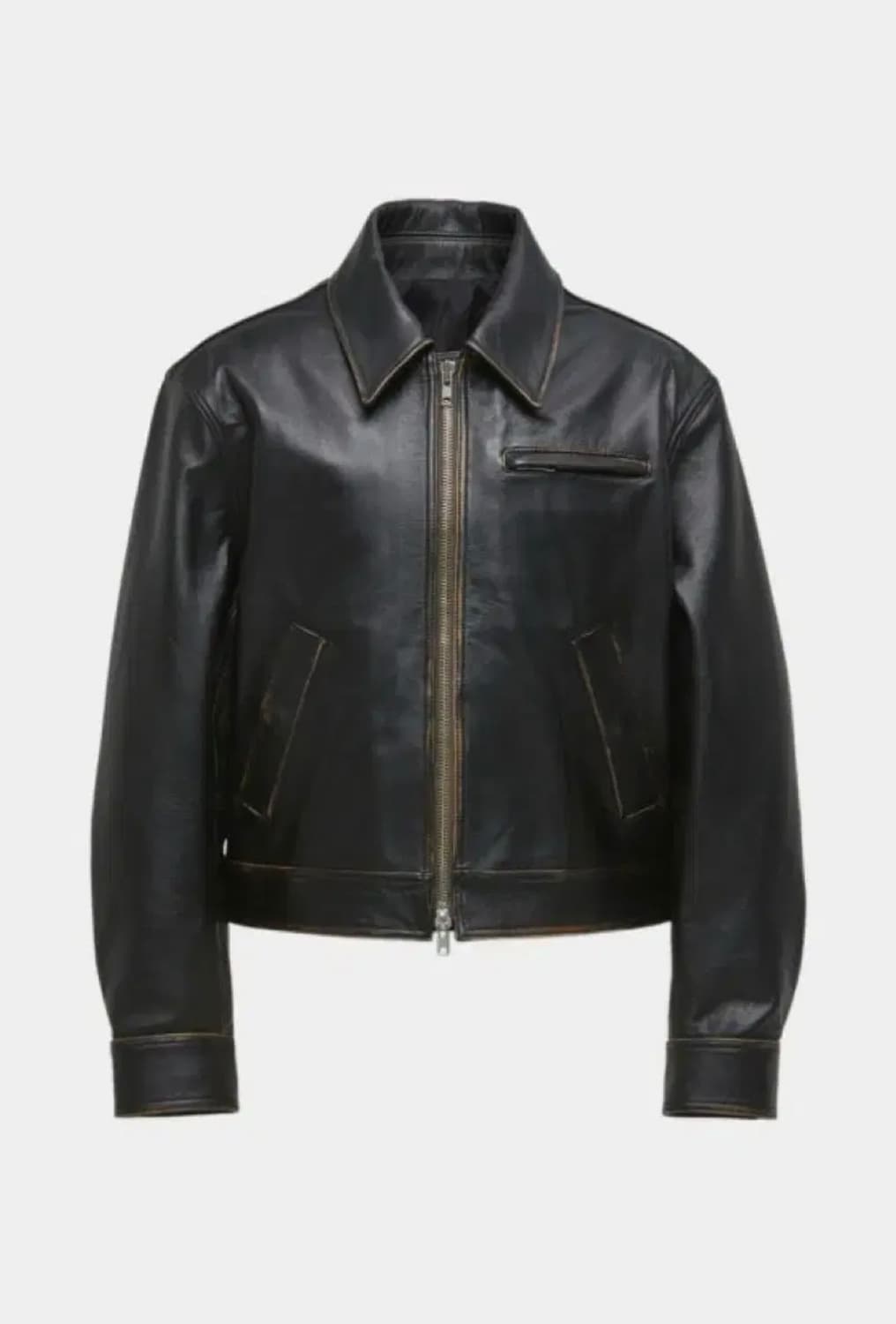 쿠어 우먼 디스트레스드 패디드 숄더 레더 자켓 상품이미지1