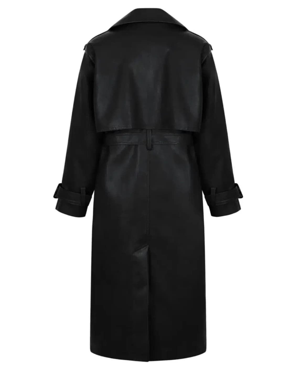 페일제이드 레더 패디드 트렌치 코트 솔리드 블랙 상품이미지2