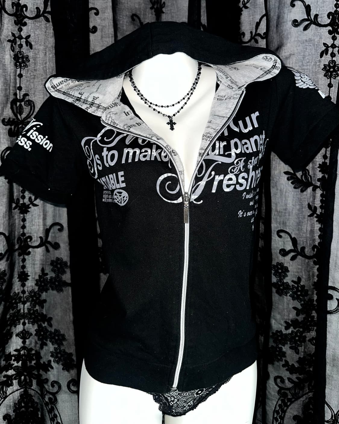 punk lettering hooded zip-up 상품이미지2