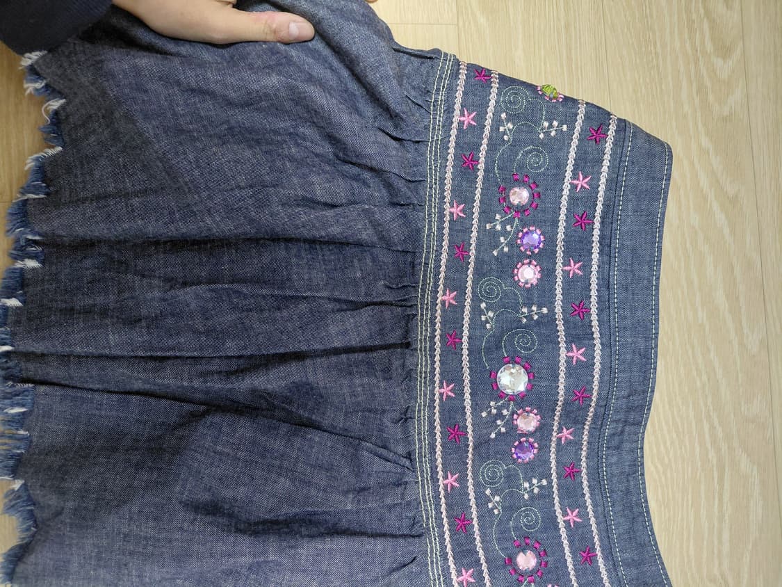 페어리 모리 보헤미아 데님 큐빅 자수 엠브로이드 스커트 상품이미지3