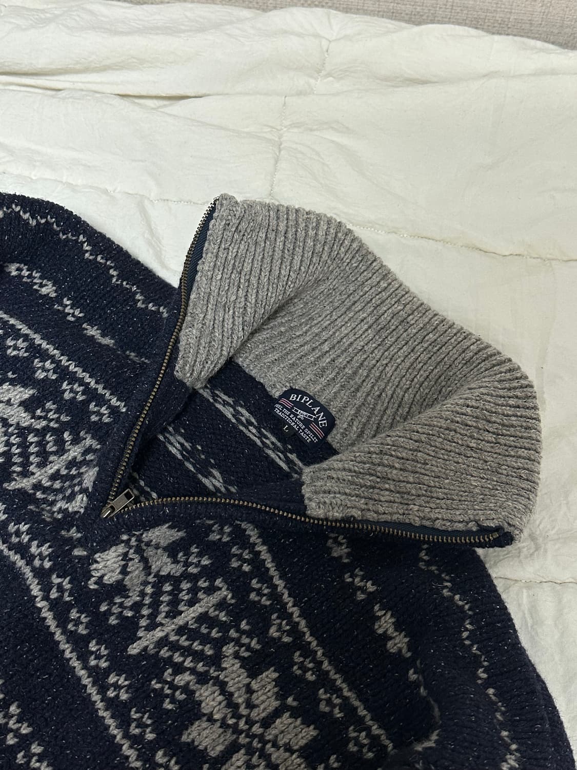 JP 노르딕 패턴 니트 반 집업 하프집업 라지 상품이미지5