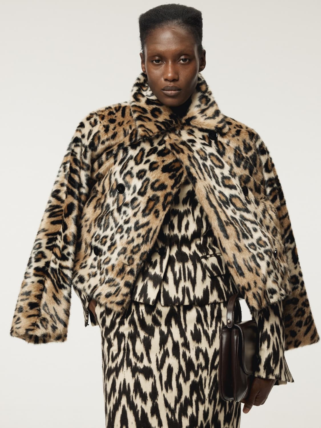 렉토 RECTO 레오파드 폭스 퍼 숏 코트 베이지 상품이미지4