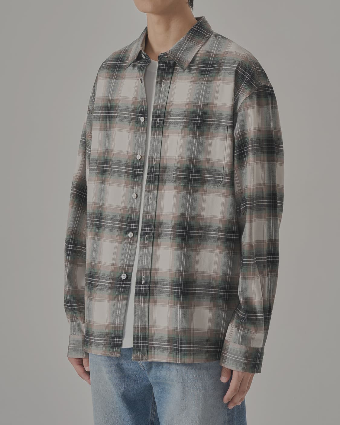 인더로우 라이트 플란넬 체크셔츠 그레이시 올리브 size 3 상품이미지3