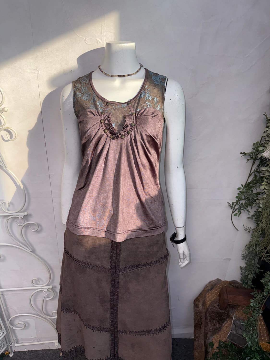 Blue brown oriental shirring sleeveless 상품이미지7