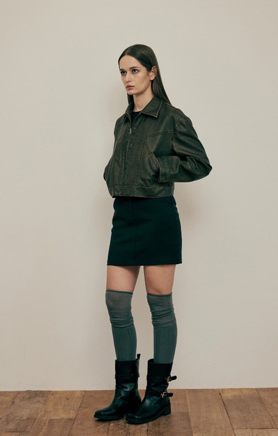 뮤추얼 MUTUAL 크롭 투웨이 스티치 가죽 자켓 PN5539 상품이미지4