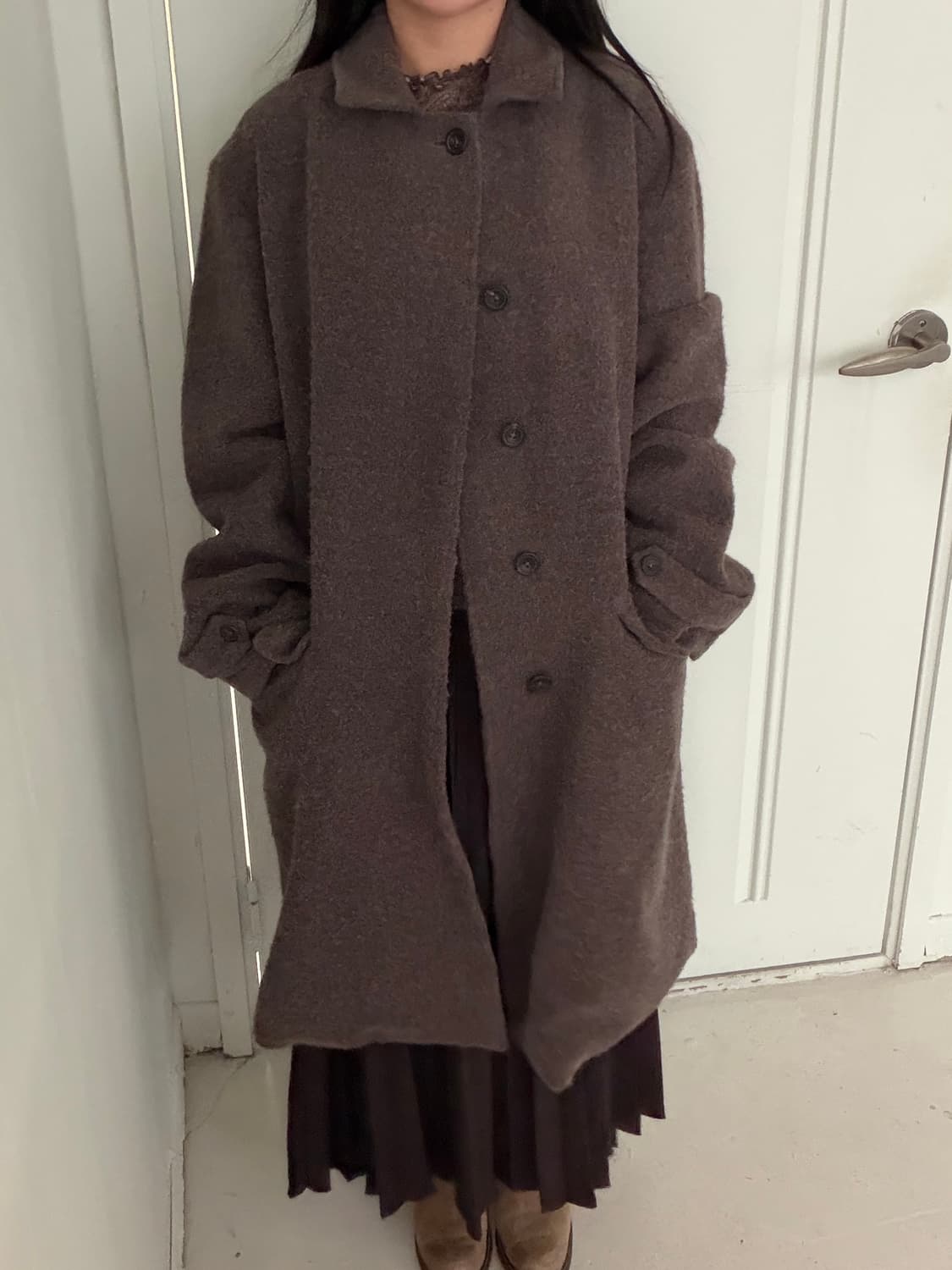 일본빈티지 토프브라운 롱코트 상품이미지5