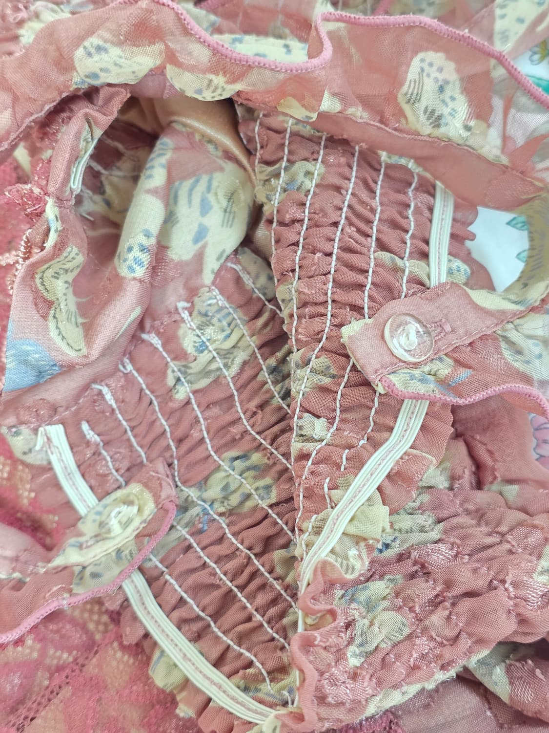 엑시즈팜 일본빈티지)버터플라이 로즈핑크 캉캉패치워크 슬리브리스원피스롱치마 상품이미지4