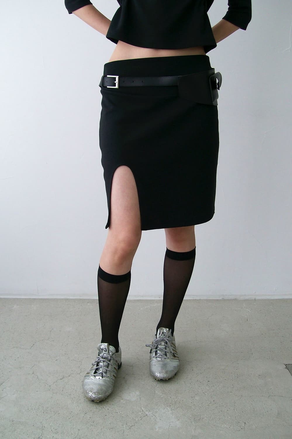 르노우 제작 저지 컷 아웃 스커트 블랙 상품이미지1