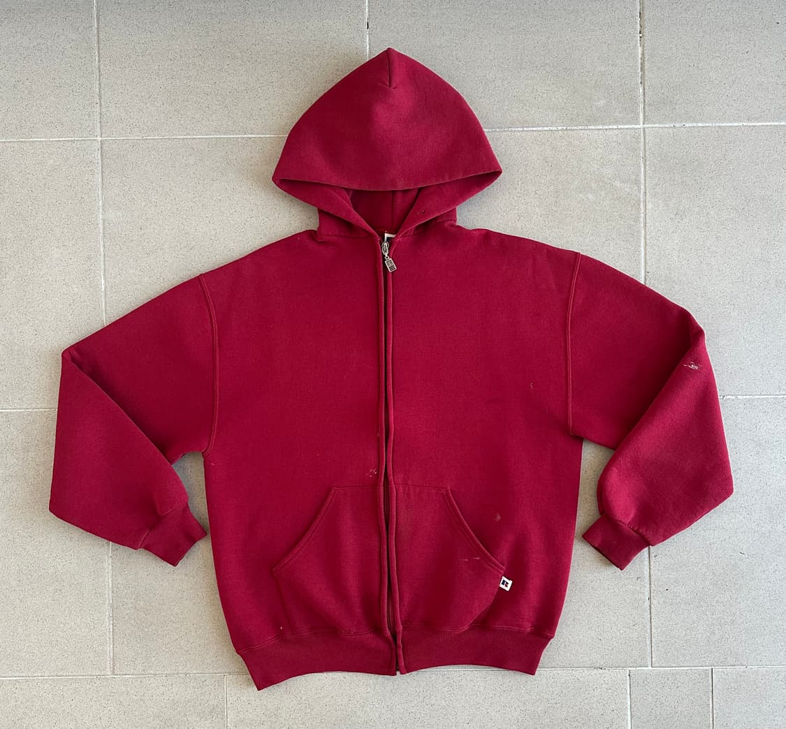 90s 빈티지 러셀 후드집업 레드 L USA 상품이미지1