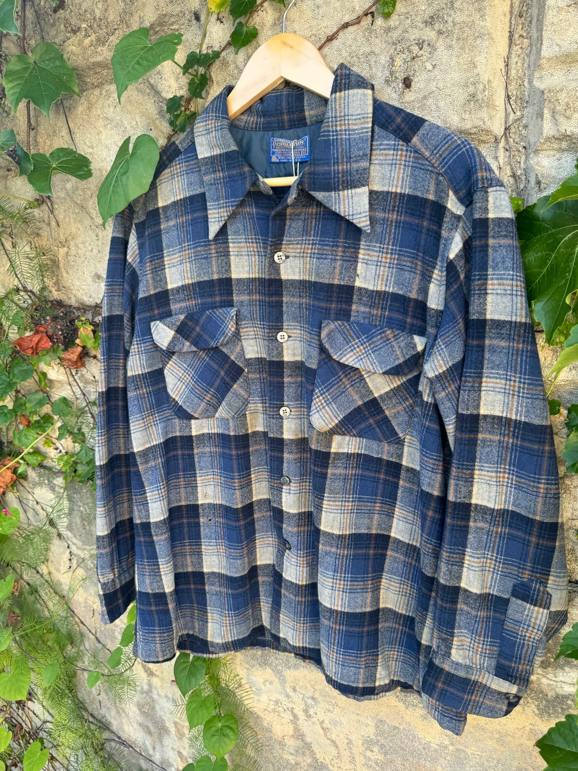 80s pendleton 펜들턴 울 체크 더블 포켓 플란넬 셔츠 XL 상품이미지3