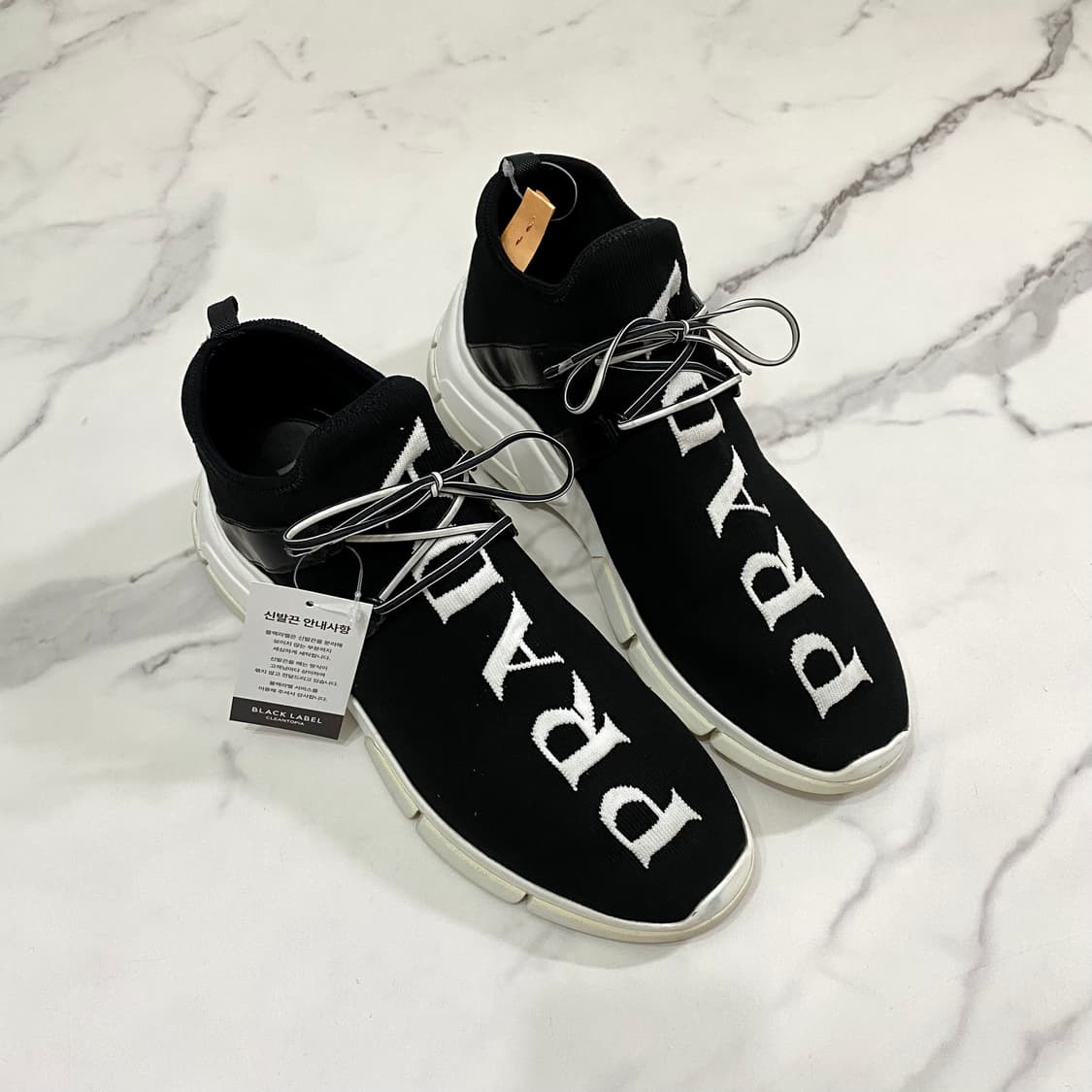 7 프라다 XY 로고 니트 스니커즈 신발 블랙 화이트 풀박스 상품이미지2