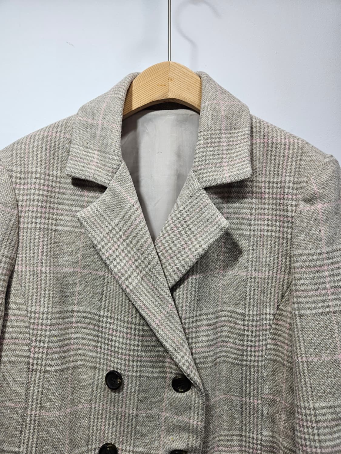 체크 크롭 더블 버튼 울혼방 자켓  상품이미지3