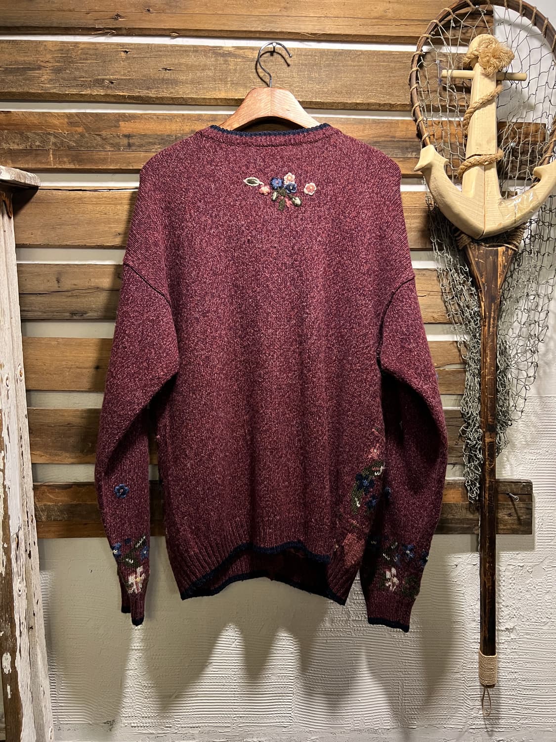 [L]90's USA 빈티지 플라워 패턴 버건디 그랜마 니트 가디건 상품이미지7