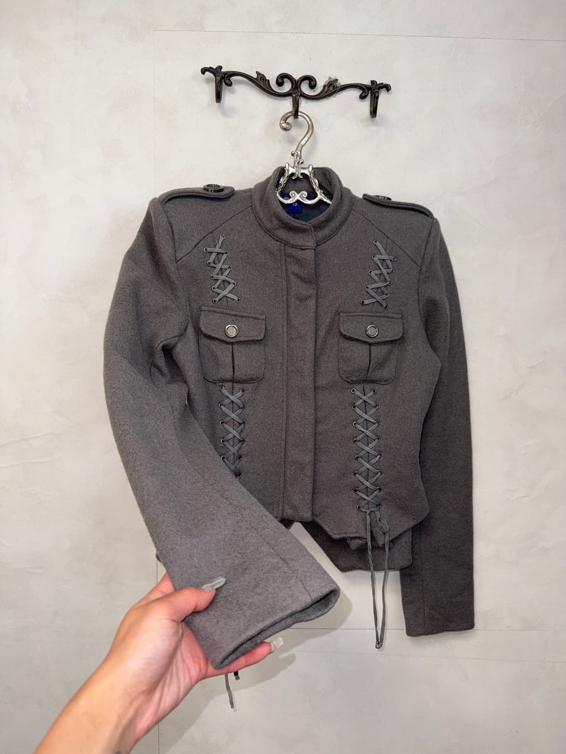 Charcoal vest layered laceup wool jacket 상품이미지2