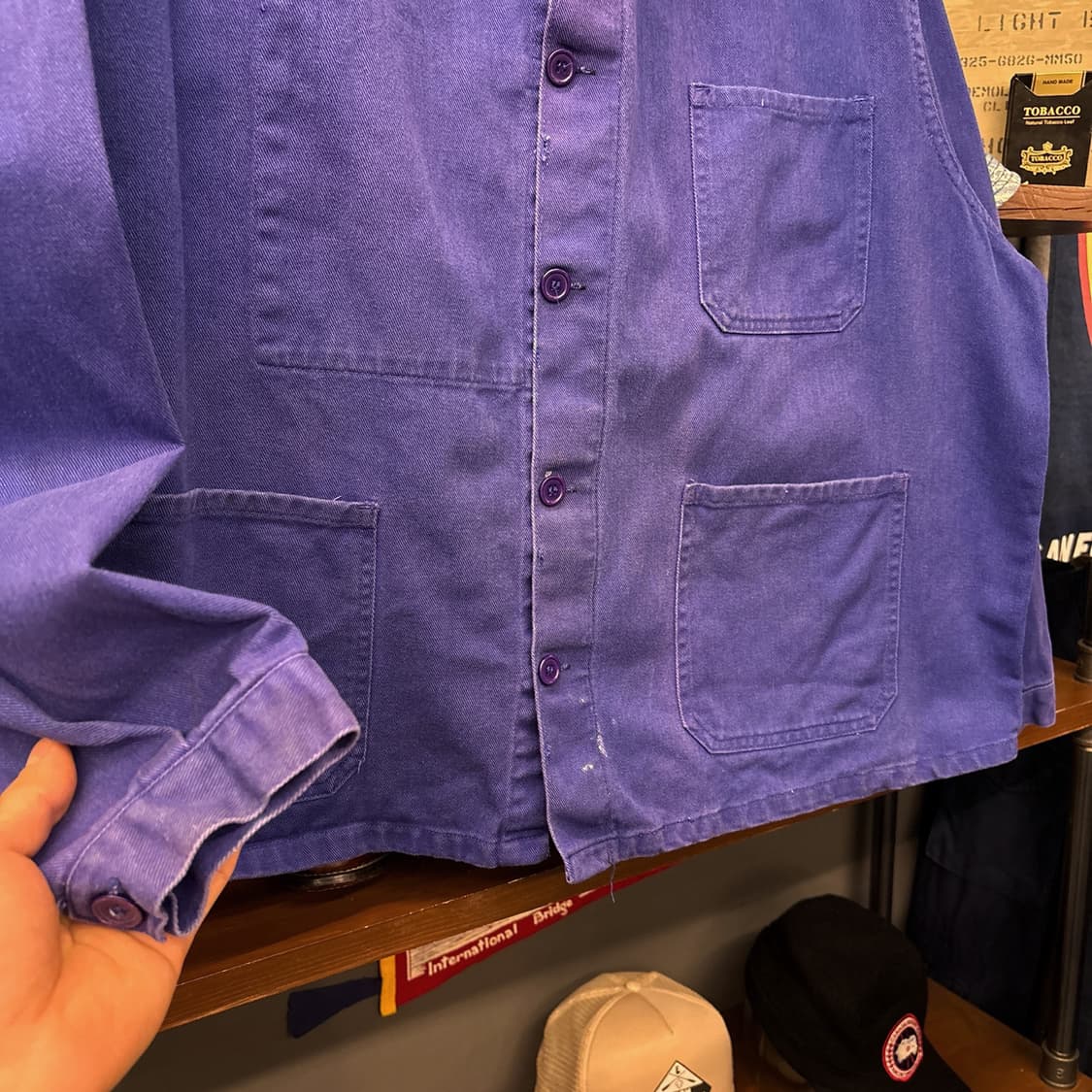 80s 몰스킨 프렌치 워크자켓 빈티지워싱 빅사이즈 퍼플 N676 상품이미지4