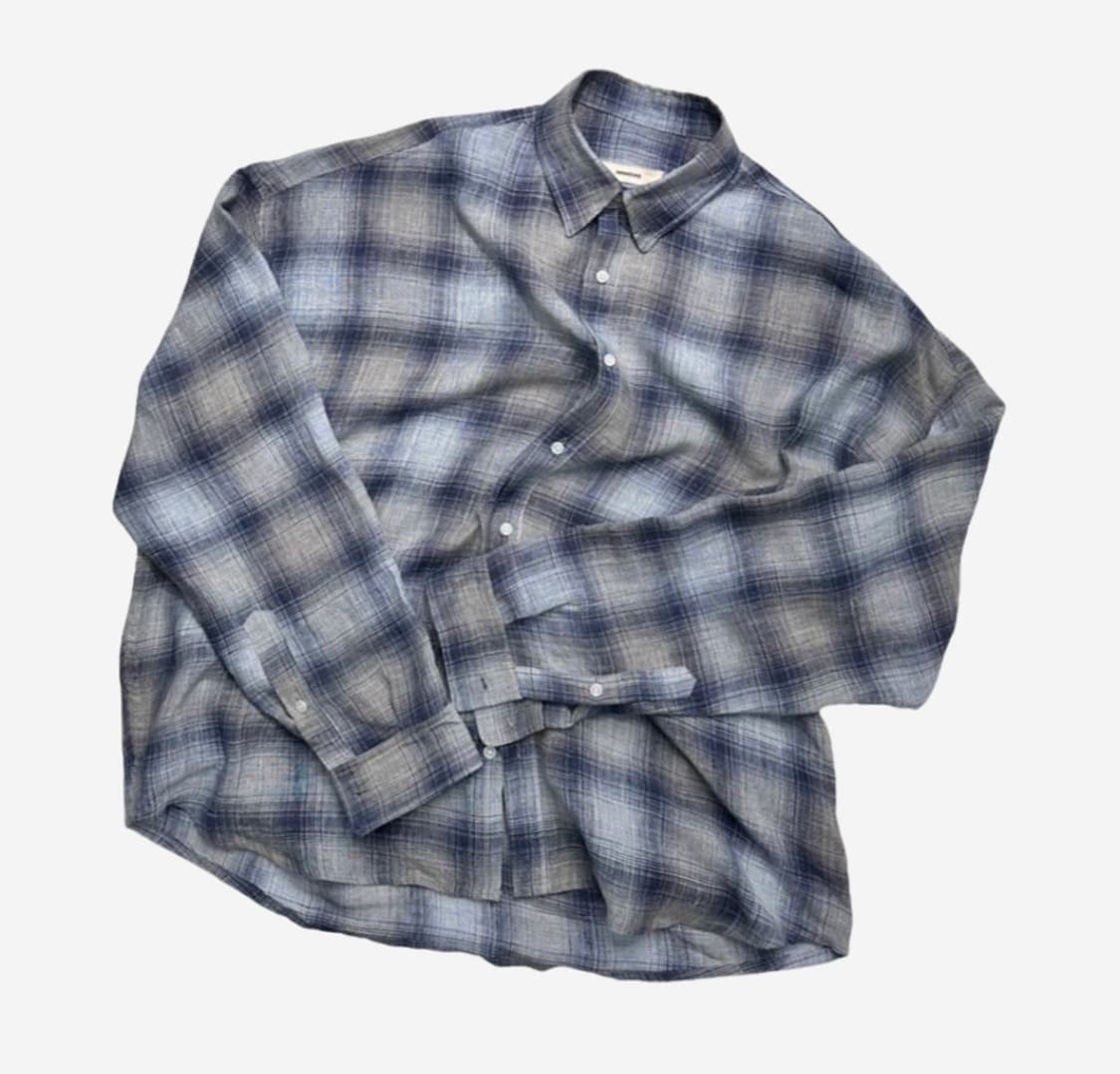 [1] 논노드  플랙서블 스트링 체크 셔츠 재패니즈 린넨 블루 상품이미지1