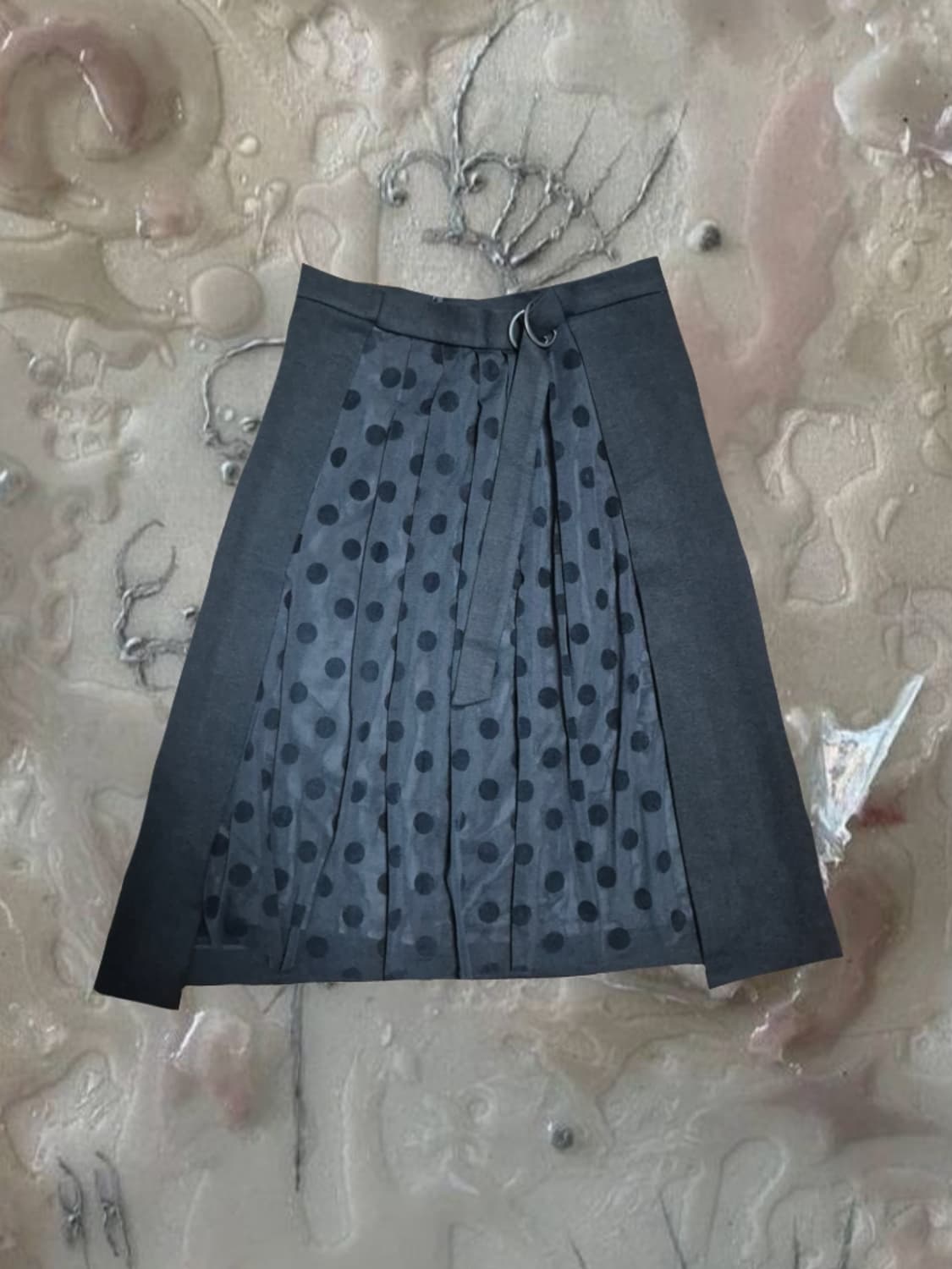 빈티지 블랙 도트 플리츠 미디 스커트 복고 y2k 무채색 상품이미지1