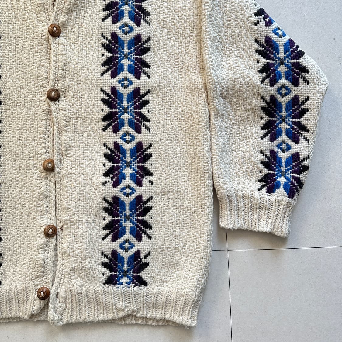 90s 에콰도르산 울 100% 빈티지 에스닉 아즈텍 가디건 코위찬  상품이미지3