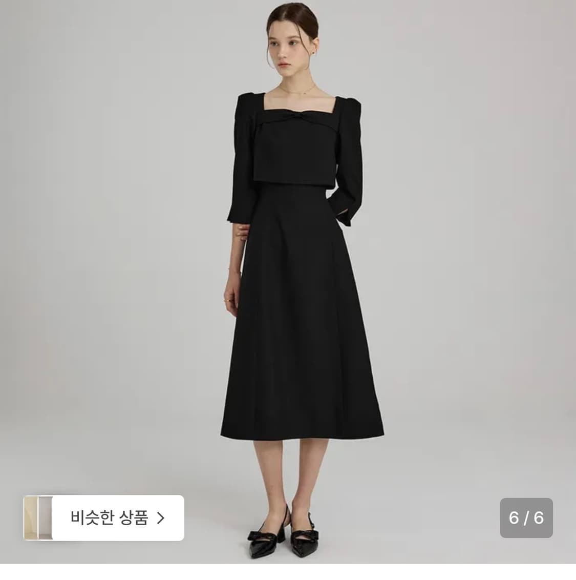 플로움 스퀘어넥 리본 햅번드레스 L 상품이미지2