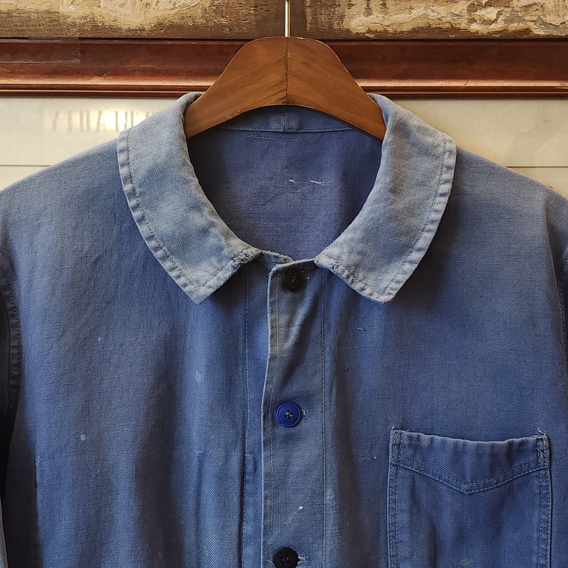 60s 프렌치 워크자켓 프렌치자켓 페이딩 블루 썬페이딩 m 상품이미지4