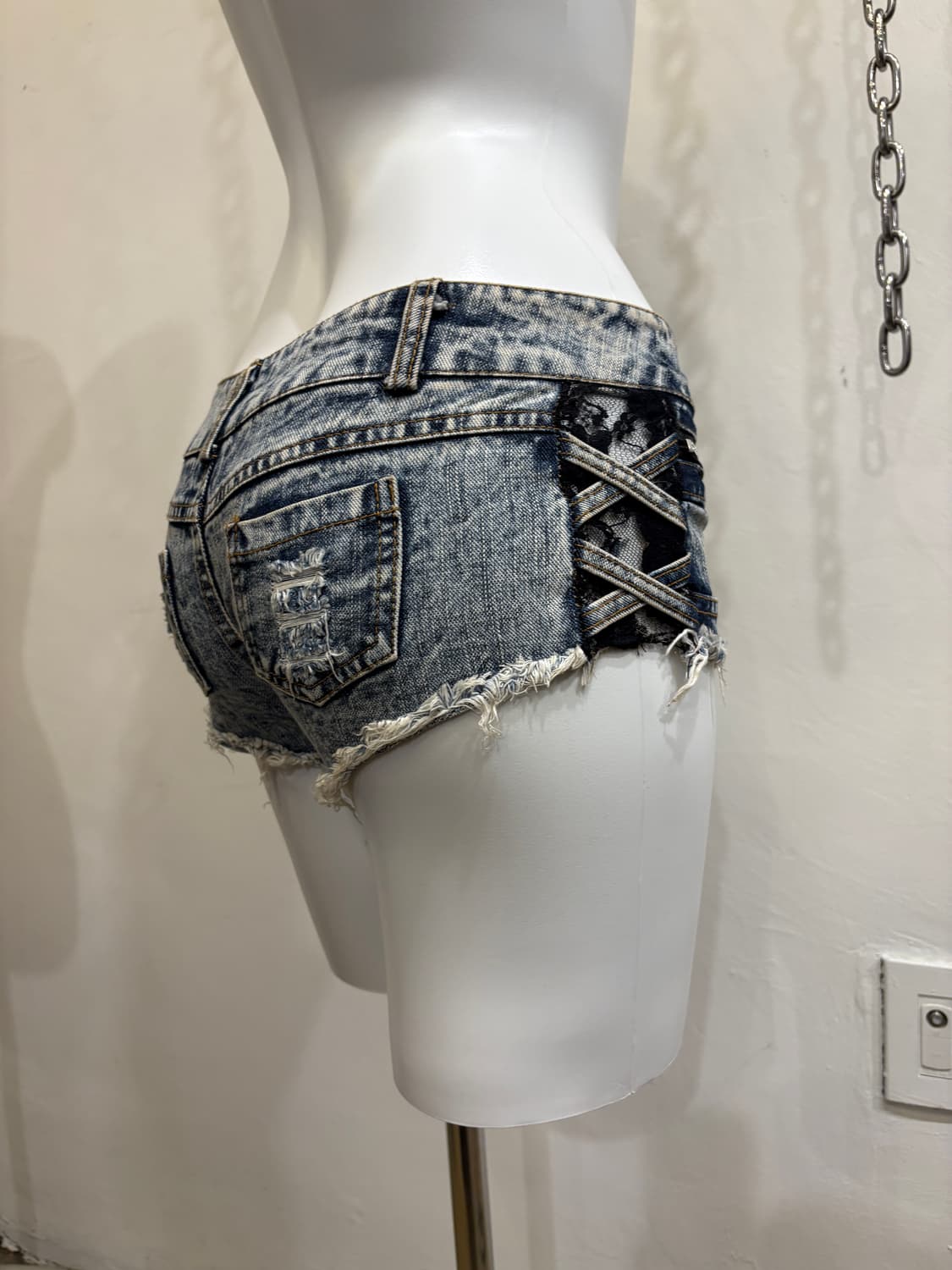 사이드 시스루 레이스 그런지 데님 숏팬츠 갸루 상품이미지3