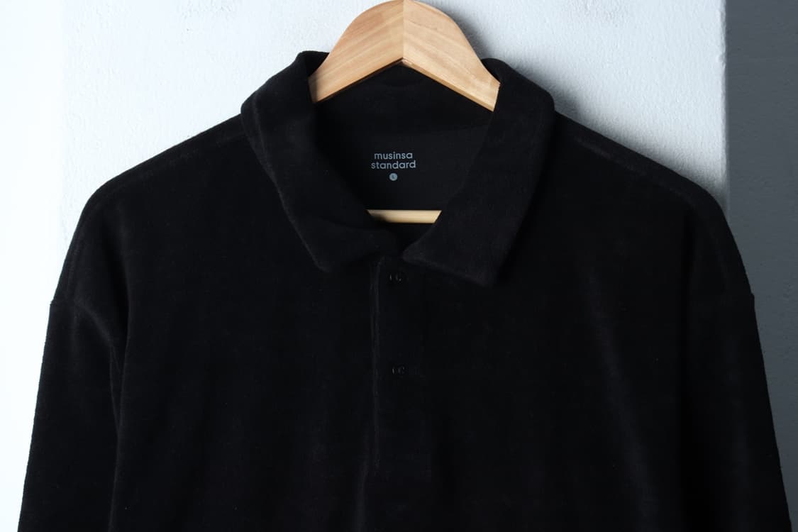 (L-XL) 무신사 스탠다드 반팔 카라 티셔츠 부클 블랙-H32360 상품이미지3