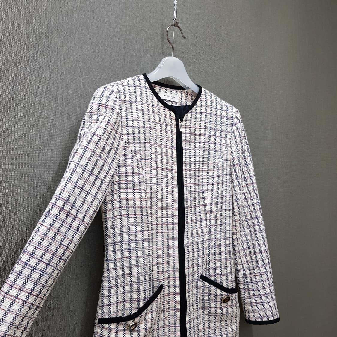 모조에스핀 트위드 배색 포켓 롱 자켓 및 원피스 55사이즈 상품이미지3