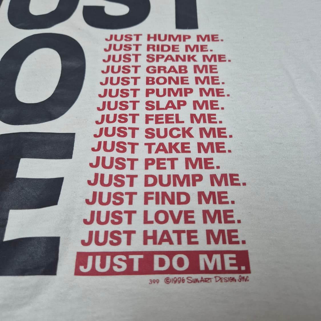 90s 나이키 패러디 "Just do me" 싱글스티치 티셔츠 (M)
 상품이미지2